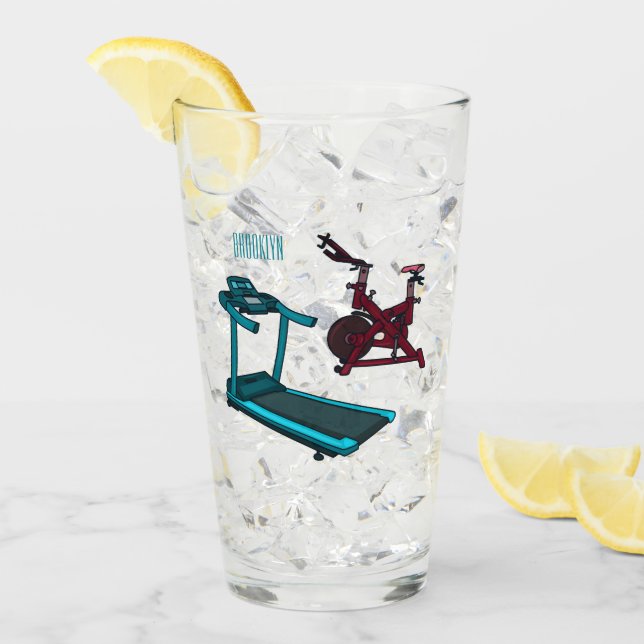 Treadmill & spinning bike cartoon illustration glass (Front Ice)