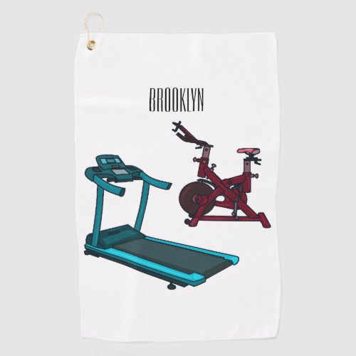 Treadmill  spinning bike cartoon illustration golf towel