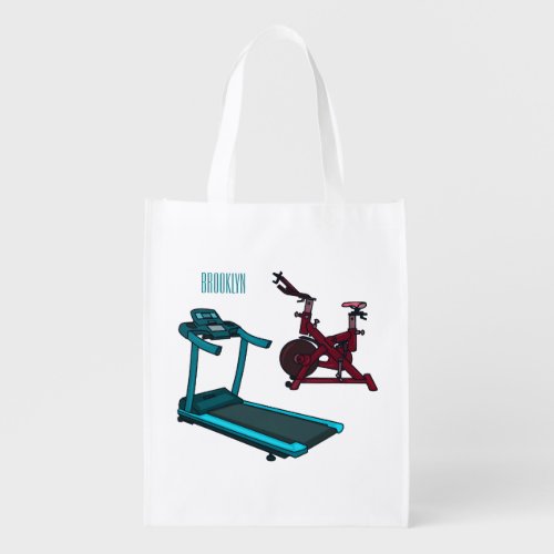 Treadmill  spinning bike cartoon illustration grocery bag