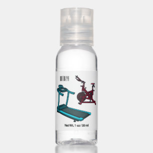 Treadmill & spinning bike cartoon illustration  hand sanitizer
