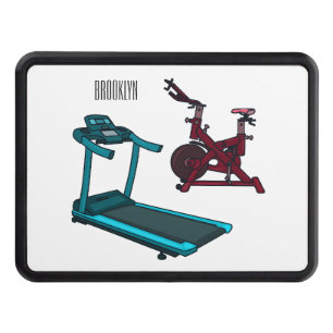 Treadmill & spinning bike cartoon illustration hitch cover