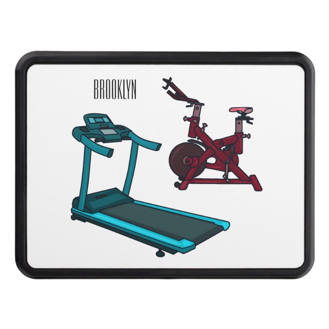 Treadmill & spinning bike cartoon illustration hitch cover (Front)