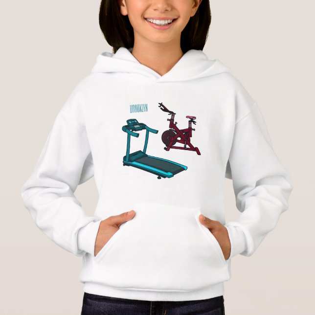 Treadmill & spinning bike cartoon illustration hoodie (Front)
