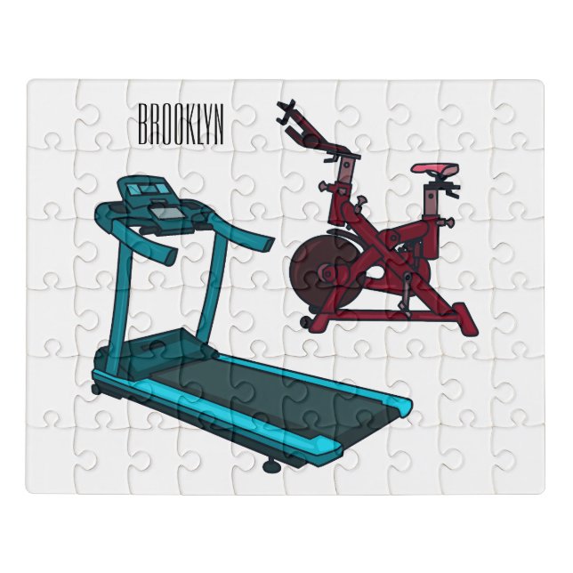 Treadmill & spinning bike cartoon illustration jigsaw puzzle (Puzzle Horizontal)