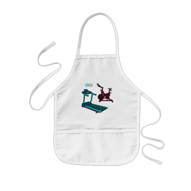 Treadmill & spinning bike cartoon illustration kids' apron (Front)
