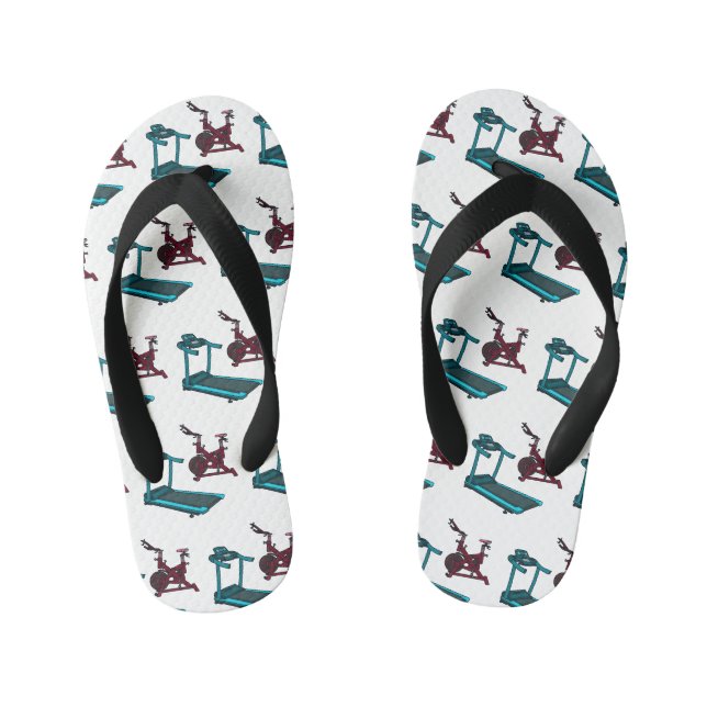 Treadmill & spinning bike cartoon illustration kid's flip flops (Footbed)