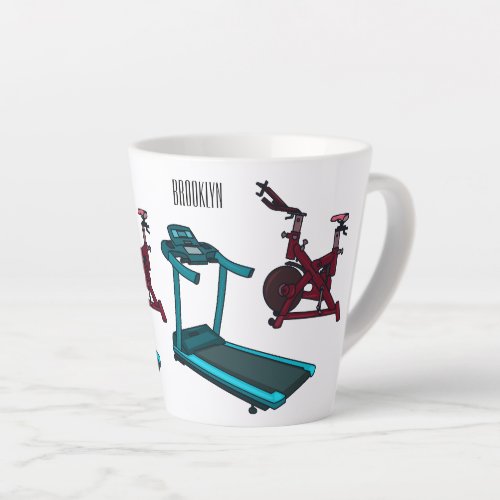 Treadmill  spinning bike cartoon illustration latte mug