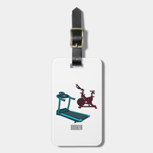Treadmill  spinning bike cartoon illustration luggage tag