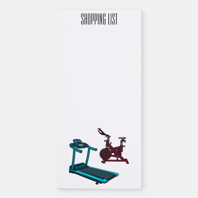 Treadmill & spinning bike cartoon illustration magnetic notepad (Front)