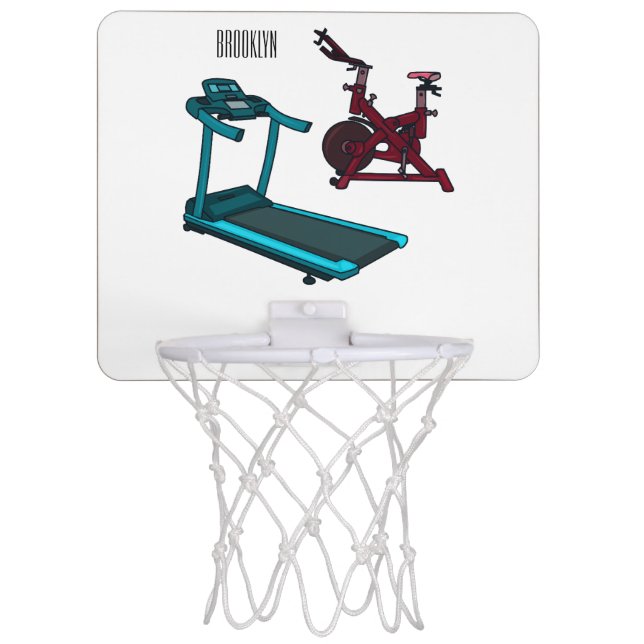 Treadmill & spinning bike cartoon illustration mini basketball hoop (Front)