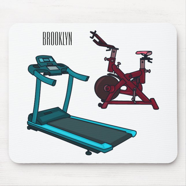 Treadmill & spinning bike cartoon illustration mouse pad (Front)