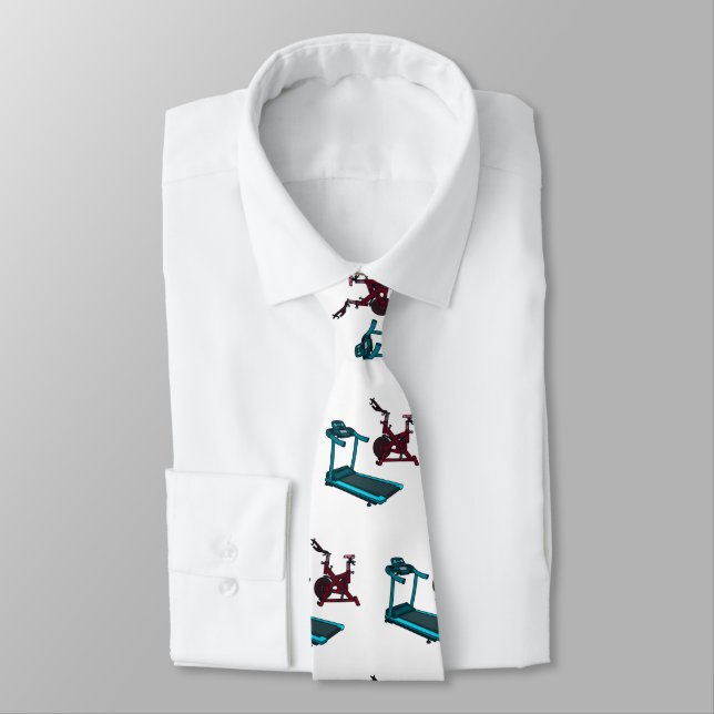 Treadmill & spinning bike cartoon illustration neck tie (Tied)
