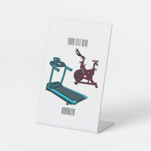 Treadmill  spinning bike cartoon illustration pedestal sign