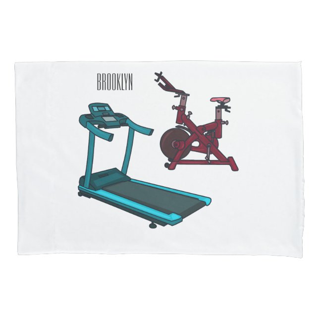 Treadmill & spinning bike cartoon illustration pillow case (Front)