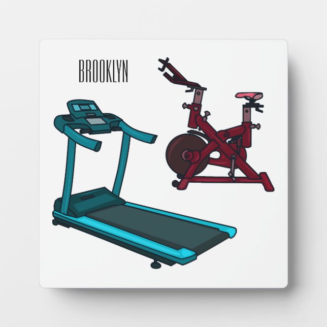 Treadmill & spinning bike cartoon illustration plaque (Front)