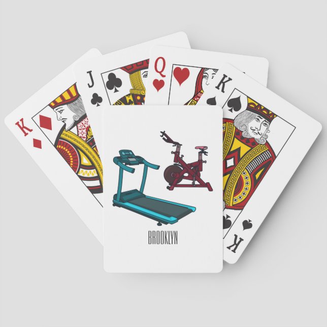 Treadmill & spinning bike cartoon illustration poker cards (Back)