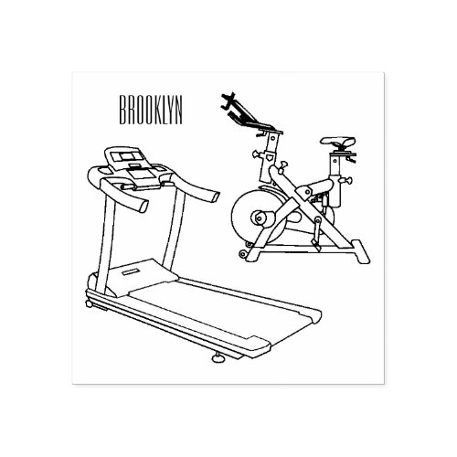 Treadmill  spinning bike cartoon illustration rubber stamp