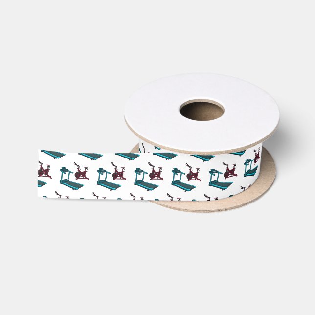 Treadmill & spinning bike cartoon illustration satin ribbon (Spool)
