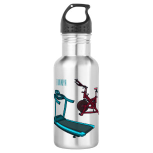 Treadmill & spinning bike cartoon illustration stainless steel water bottle