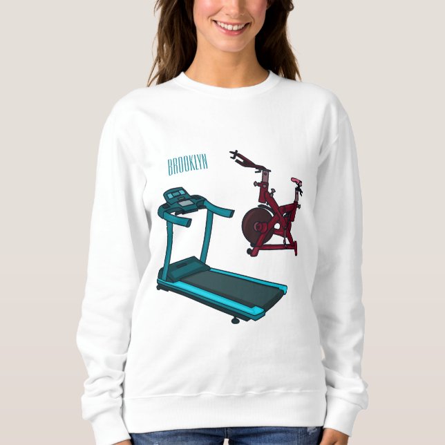 Treadmill & spinning bike cartoon illustration sweatshirt (Front)