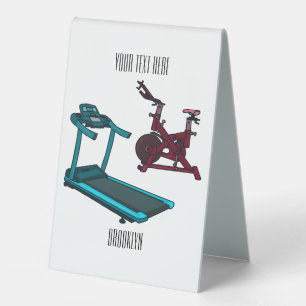 Treadmill & spinning bike cartoon illustration table tent