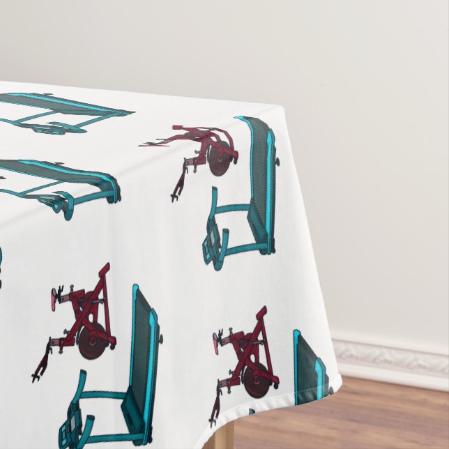 Treadmill & spinning bike cartoon illustration tablecloth (In Situ)