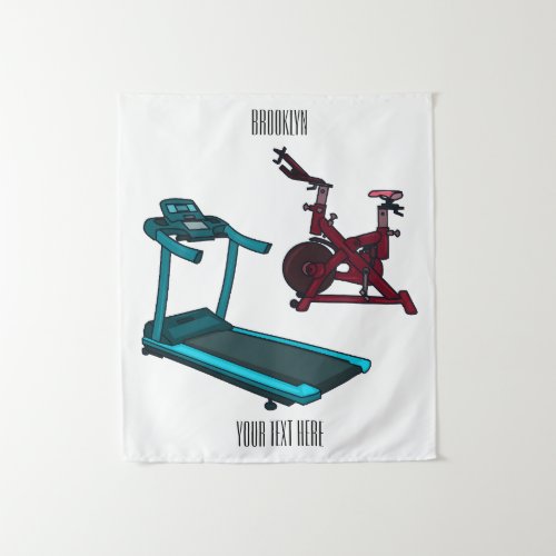 Treadmill  spinning bike cartoon illustration tapestry
