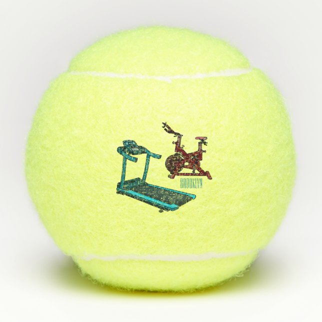 Treadmill & spinning bike cartoon illustration tennis balls (Front)