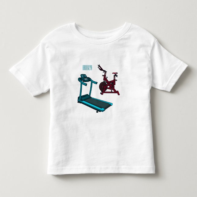 Treadmill & spinning bike cartoon illustration toddler t-shirt (Front)
