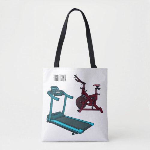 Treadmill  spinning bike cartoon illustration tote bag