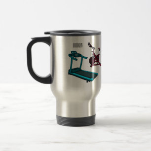 Treadmill & spinning bike cartoon illustration travel mug