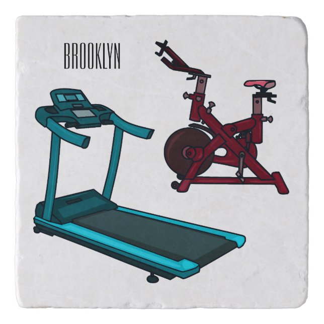 Treadmill & spinning bike cartoon illustration trivet (Front)