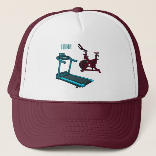 Treadmill  spinning bike cartoon illustration trucker hat