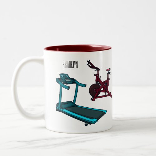 Treadmill  spinning bike cartoon illustration Two_Tone coffee mug