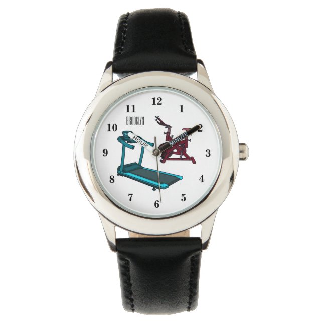 Treadmill & spinning bike cartoon illustration watch (Front)