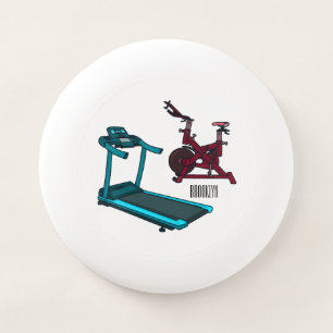 Treadmill & spinning bike cartoon illustration Wham-O frisbee