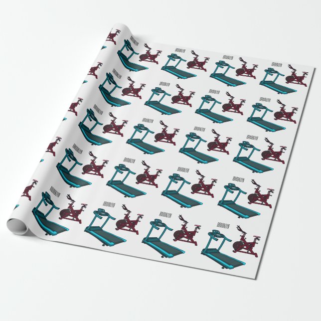 Treadmill & spinning bike cartoon illustration wrapping paper (Unrolled)