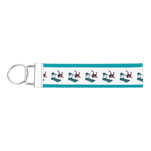 Treadmill & spinning bike cartoon illustration wrist keychain (Keys on Left)