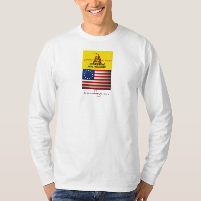 treadonme copy, revolutionary-war-flag, cd-logo-wt T-Shirt (Front)