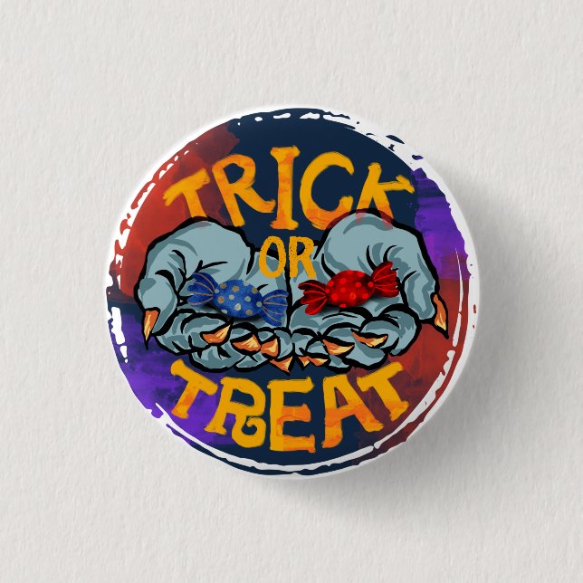 Treak or Treat Scary Halloween Pumpkin   Button (Front)