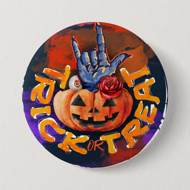 Treak or Treat Scary Halloween Pumpkin  Button (Front)