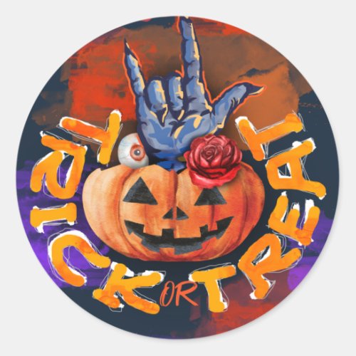 Treak or Treat Scary Halloween Pumpkin Classic Round Sticker