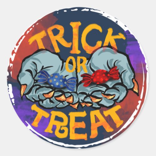 Treak or Treat Scary Halloween Pumpkin  Classic Round Sticker