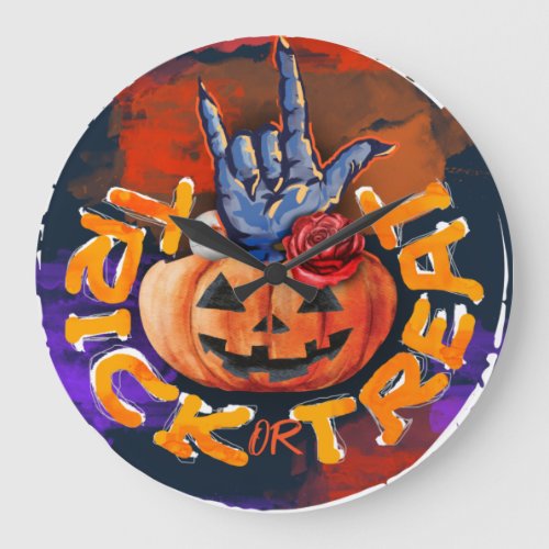 Treak or Treat Scary Halloween Pumpkin  Large Clock