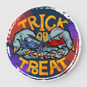 Treak or Treat Scary Halloween Pumpkin Large Clock