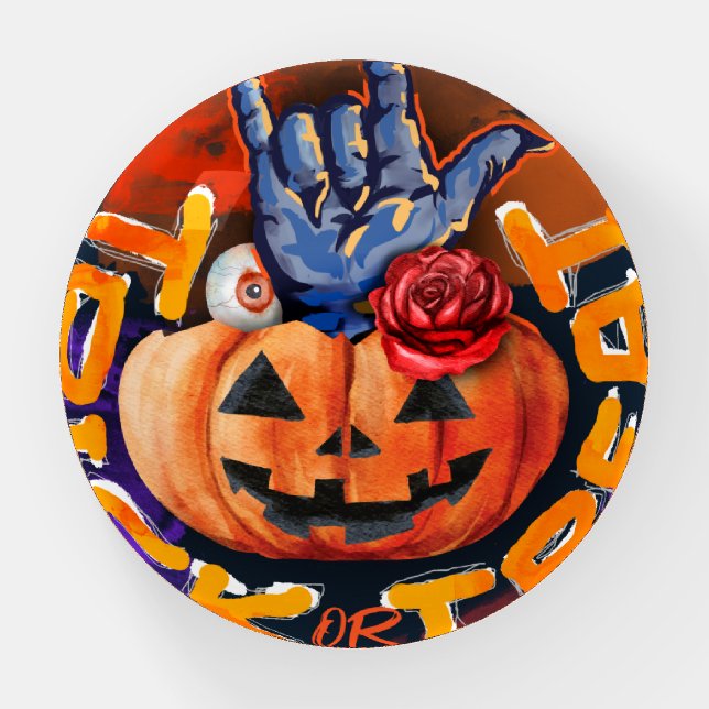 Treak or Treat Scary Halloween Pumpkin  Paperweight (Front)