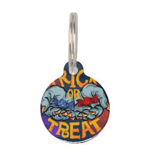 Treak or Treat Scary Halloween Pumpkin   Pet ID Tag