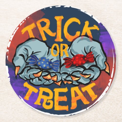 Treak or Treat Scary Halloween Pumpkin   Round Paper Coaster