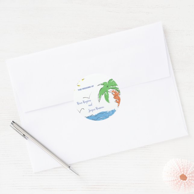 Treasure Beach Palm Tree Round Sticker – Custom  (Envelope)