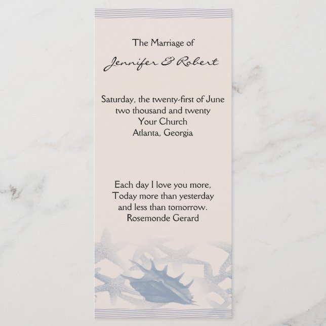 Treasure by the Sea Wedding Program (Front)